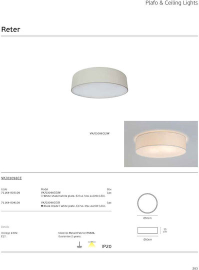 VK Lighting Πλαφονιέρα Οροφής 50εκ. Μαύρη με Ντουί E27