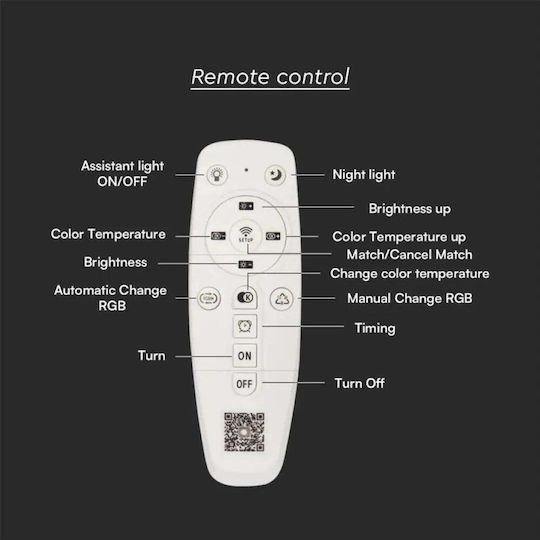 V-TAC Deckenleuchte 52cm Weiß mit Integrierter LED und Fernbedienung