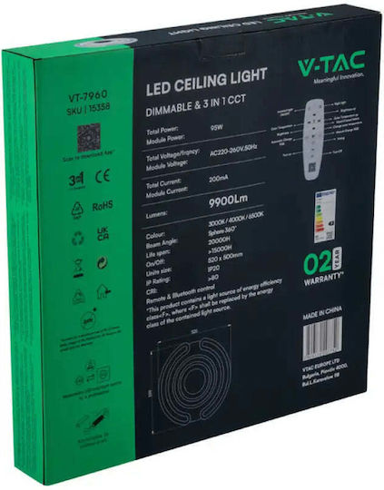 V-TAC Deckenleuchte 52cm Weiß mit Integrierter LED und Fernbedienung