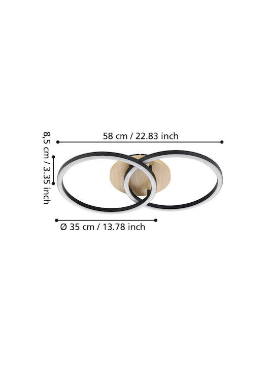 Eglo Lomaltas-Z Smart Ceiling Mount Light 58cm Black with Integrated LED and Remote Control