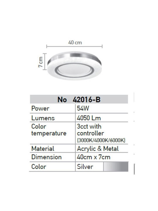 Inlight 3cct Ceiling Mount Light 40cm White/Silver Acrylic with Integrated LED