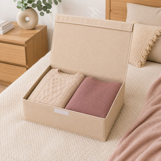 Alas Home Текстилна Кутия За Съхранение На Дрехи В Бежов Цвят 50x40x19см
