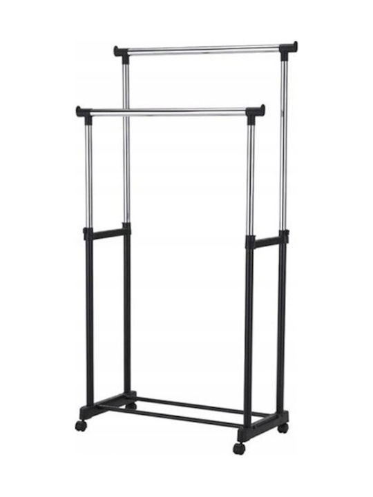 Double Clothes Hanger Τροχήλατη Κρεμάστρα Δαπέδου από Μέταλλο Μαύρη