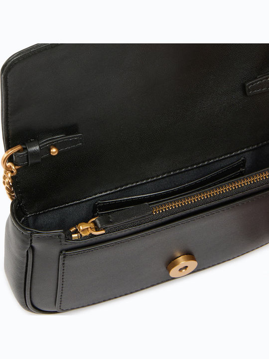 Leder Damen Schultertasche Schwarz