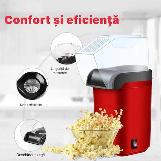Digikalax Mașină De Popcorn Cu Aer Cald Fără Ulei Preparare În 3 Minute 1200w Recipient Dispenser Boabe Roșu
