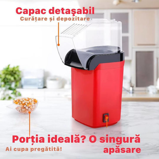 Digikalax Mașină De Popcorn Cu Aer Cald Fără Ulei Preparare În 3 Minute 1200w Recipient Dispenser Boabe Roșu