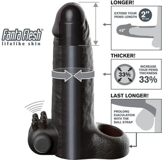 Pipedream Real Feel Extensie de penis cu vibrație neagră 5cm