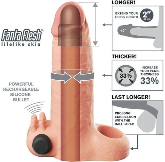 Pipedream Real Feel Penis-Verlängerung mit Vibration Fleisch 5cm