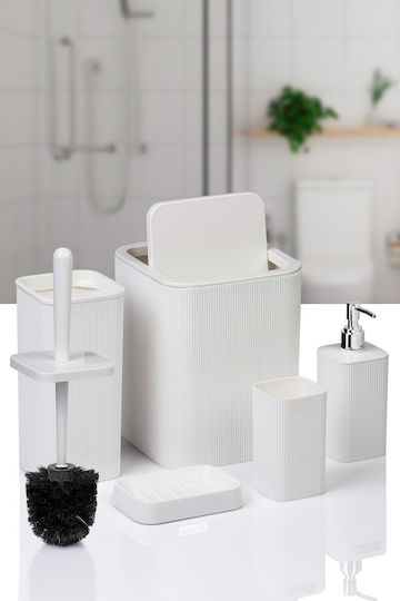 HowHomely Set de accesorii pentru baie din plastic alb 5 bucăți
