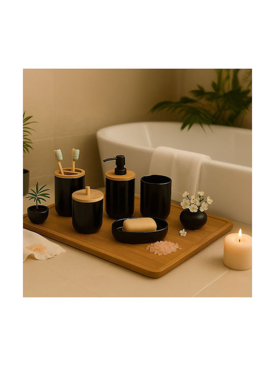 Relaxdays Set de accesorii pentru baie din plastic negru 7 bucăți