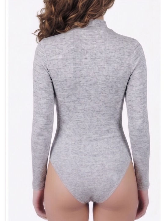Damen-Bodysuit Langärmeliges Rollkragen Grau 1113gk