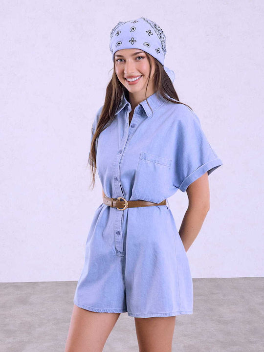 Celestino Salopetă Dama Scurtă Denim Curea Albastru Deschis