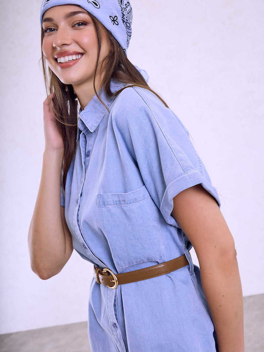 Celestino Salopetă Dama Scurtă Denim Curea Albastru Deschis