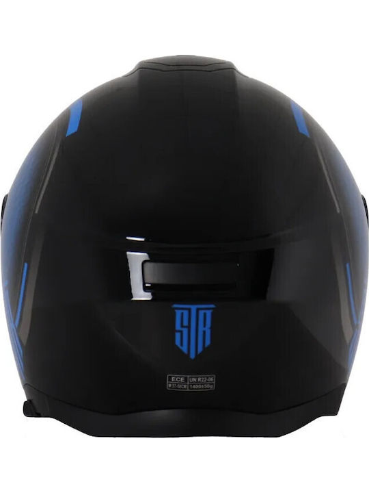 STR Avio Black Blue Κράνος Μηχανής Jet ECE 22.06 με Sunvisor