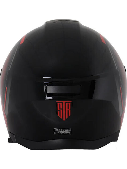 STR Avio Black Red Motorcycle Helmet Jet ECE 22.06 with Sun Visor