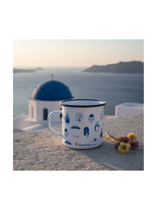 Greek Me Up Churches Cană Emailată Albă 360ml