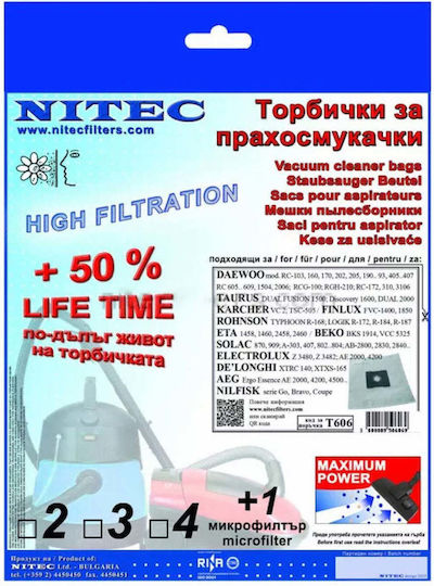 Nitec Торбички за Прахосмукачка 5 Бр Съвместими с Прахосмукачка AEG / Daewoo / Delonghi / Electrolux / Eta / Karcher / Rohnson / Solac / Taurus