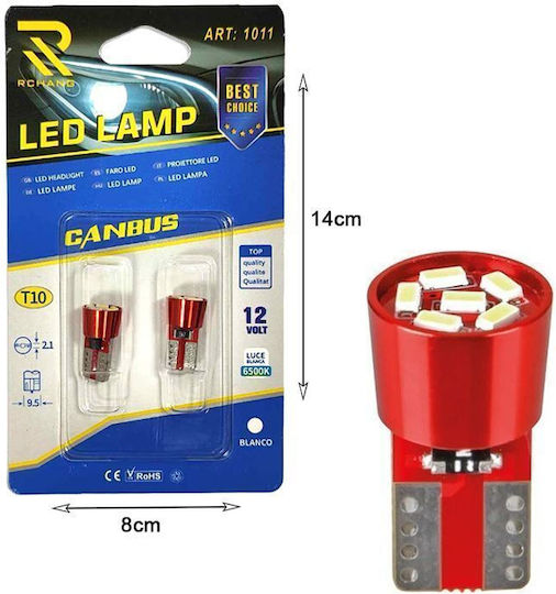 Rchang Car Lamp T10 LED 6500K Cold White 12V