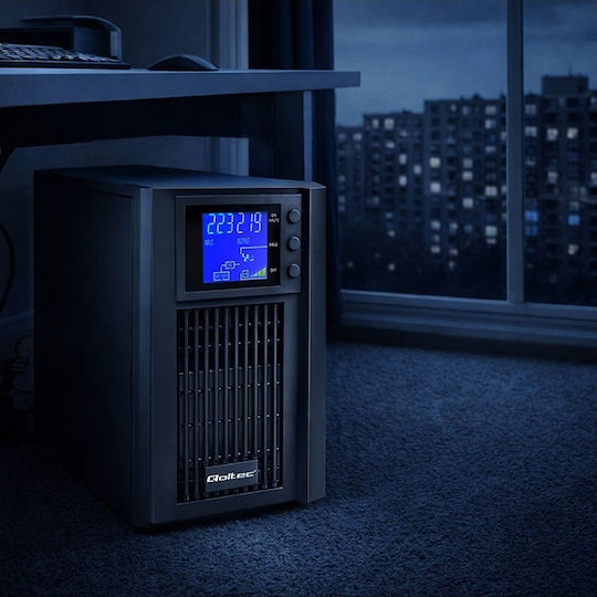 Qoltec 52642 UPS On-Line 3000VA 2400W με 2 Schuko Πρίζες