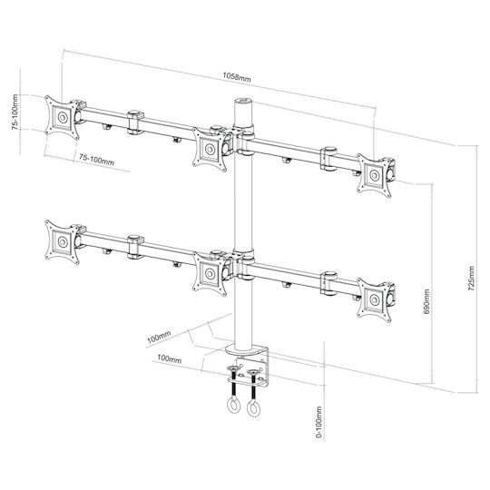 Art Computer Monitor Ständer für 6 Bildschirme bis 20" mit Arm Schwarz (L-06)