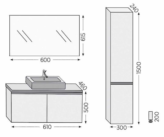 Furnibath Πάγκος με Νιπτήρα & Καθρέπτη Μ61xΒ46xΥ50cm White