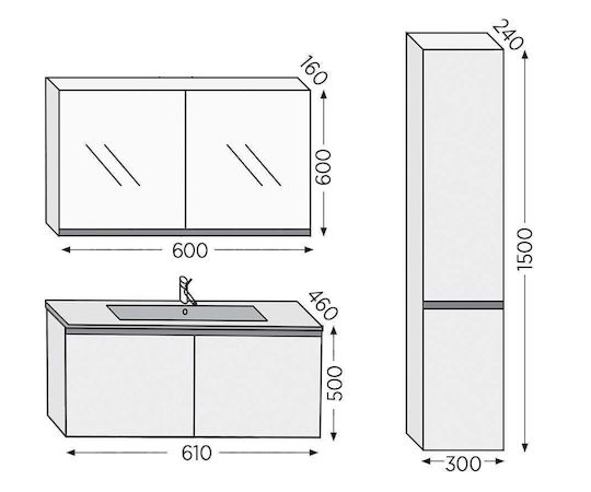 Furnibath Баня Маси със Смесител и Огледало М61xД46xВ50см Орех