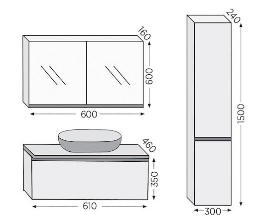Furnibath Баня Масa със Смесител и Огледало М61xД46xВ50см Орех