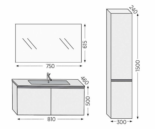 Furnibath Баня Маси със Смесител и Огледало М81xД46xВ50см Орех