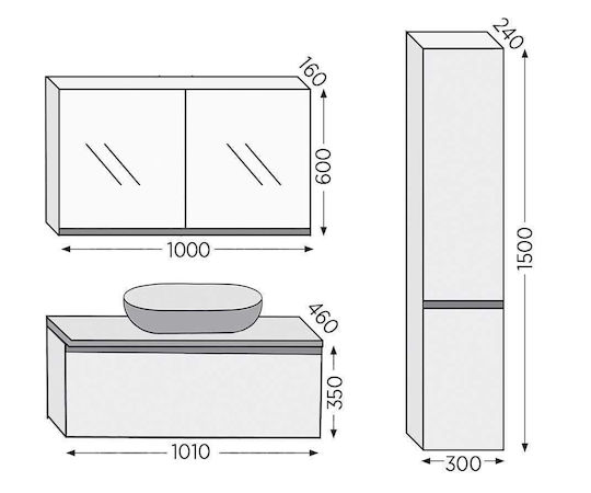 Furnibath Πάγκος με Νιπτήρα & Καθρέπτη με Φως Μ101xΒ46xΥ50cm White