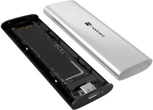 Natec Rhino Hard Drive Case for M.2 SATA III NVME with Type-C Connection in Silver Color