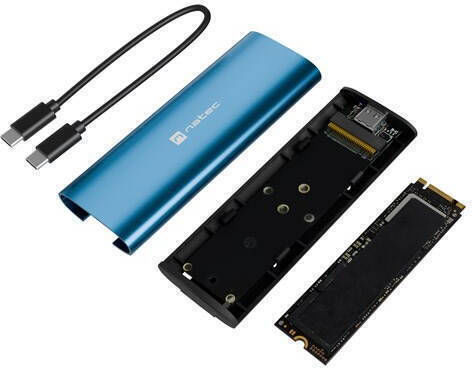 Natec Rhino Festplattengehäuse für M.2 SATA III NVME mit Type-C Konnektivität in Blauer Farbe