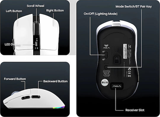 Aula SC590 Pro Kabelloses Gaming Maus 20000 DPI Schwarz