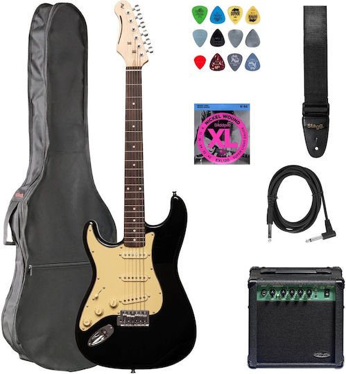 Stagg Ses-30 Lh Bk Elektrische Gitarre Linkshänder Verstärker Stagg 10 Ga Eu Zubehör Bundle 2