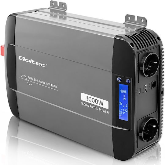 Qoltec Инвертор С Чиста Синусоидална Вълна Мощност 1500W С Входно Напрежение 12V Еднофазен 52690