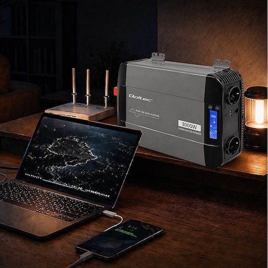 Qoltec Инвертор С Чиста Синусоидална Вълна Мощност 1500W С Входно Напрежение 12V Еднофазен 52690
