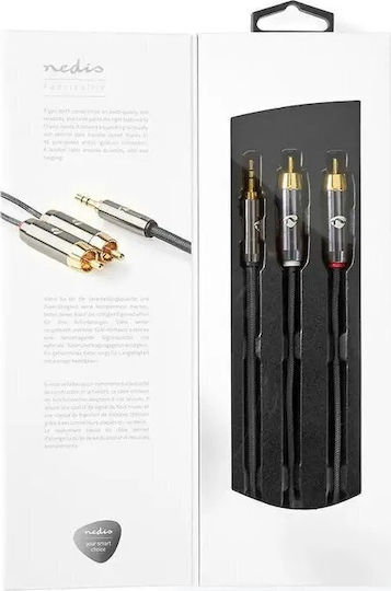 Nedis Profigold стерео аудио кабел 3.5 мм жак щепсел 2x RCA щепсел памучно сиво кутия 1м