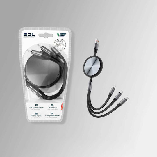 SGL USB to Lightning / Type-C / micro USB Cable 1.2m 220350