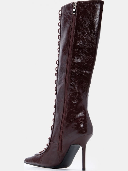 Wildleder Damenstiefel mit hohem Absatz Burgundisch