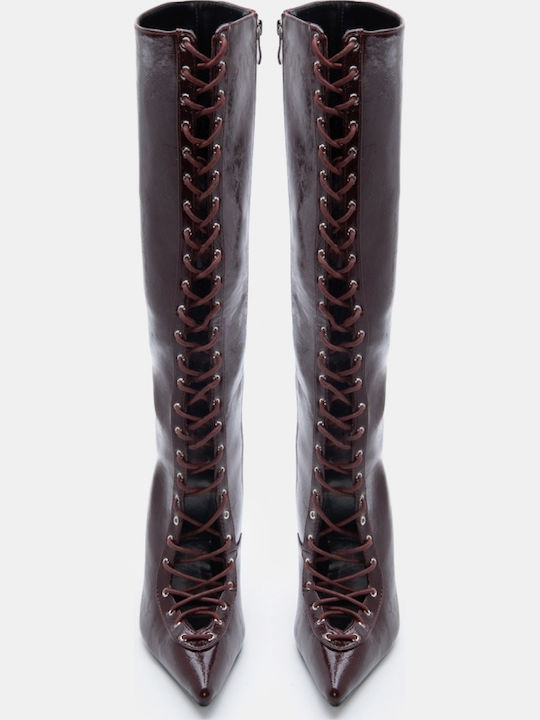 Wildleder Damenstiefel mit hohem Absatz Burgundisch