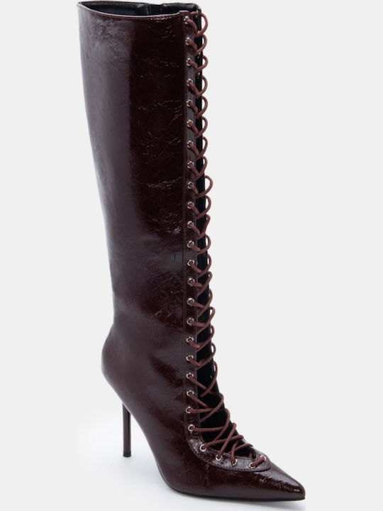 Wildleder Damenstiefel mit hohem Absatz Burgundisch