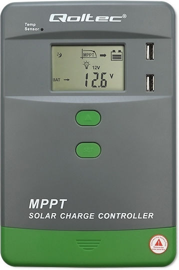 Qoltec Solar Charge Controller Mppt Temperature Sensor 10a 12v 24v Lcd 2 X Usb Gel Lifepo4