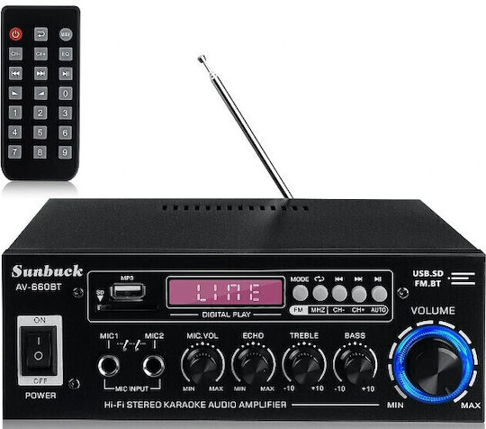 Sunbuck Усилвател на мощност Hi-Fi усилвател Stereo 400W/8Ω AV-660BT Черен