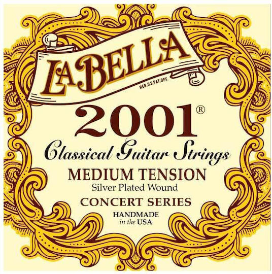 La Bella 2001 Classical Set Silver Plated Classical Guitar Strings 29 - 41 Medium