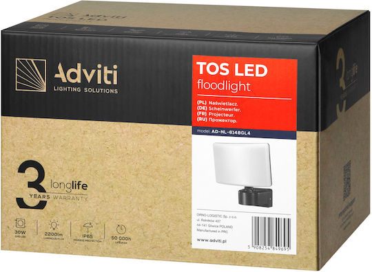 Adviti Στεγανός Προβολέας LED 30W Φυσικό Λευκό 4000K IP65