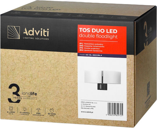 Adviti Waterproof LED Flood Light 20W Natural White 4000K IP65