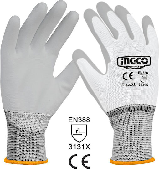 Ingco Gloves for Work White Polyurethane 1pcs