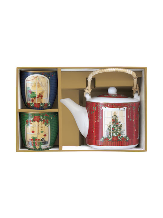Easylife Festive Avenue Weihnachtliche Teekanne Porzellan Mit Bäumen 600ml