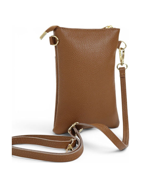 Leather Women's Mobile Phone Pouch Tabac Brown
