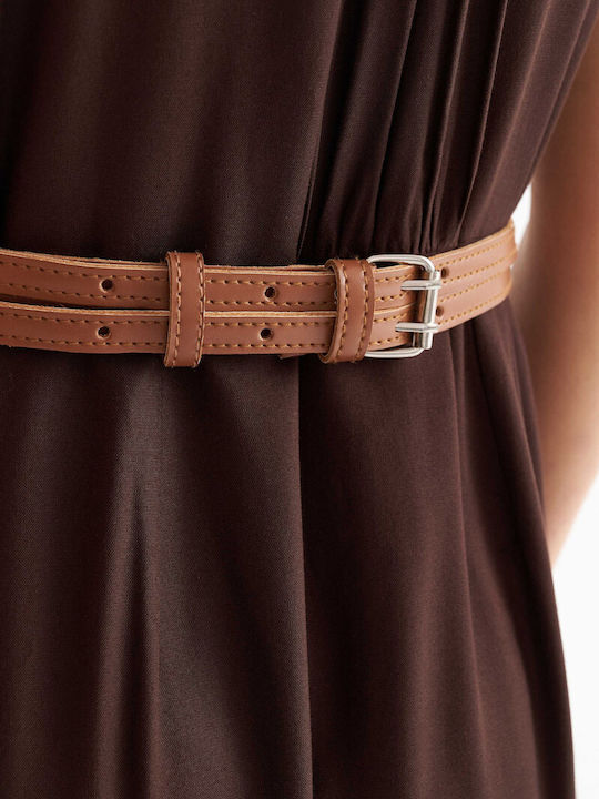Sommer Maxi Hemdkleid Braun