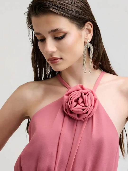 Summer Midi Dress for Wedding / Christening Open Back Pink